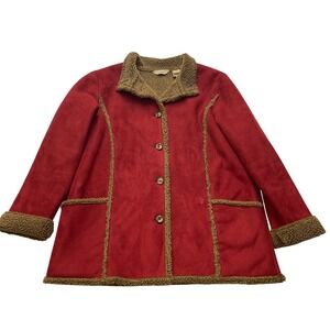 VTG LL Bean Jacket Womens XL Red Faux Suede Sherpa Barn Chore Coat OBCT8